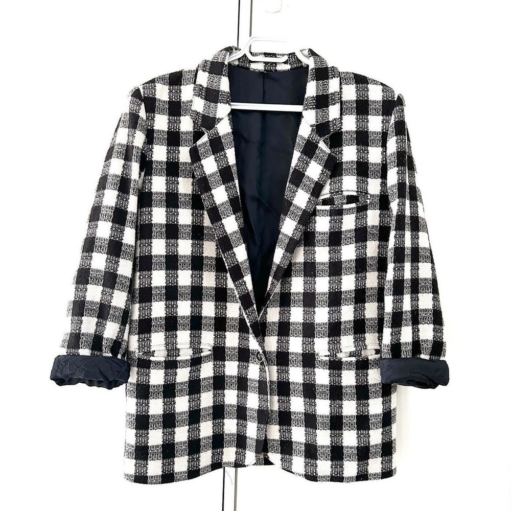 Vintage wool blend black and c white checkered blazer